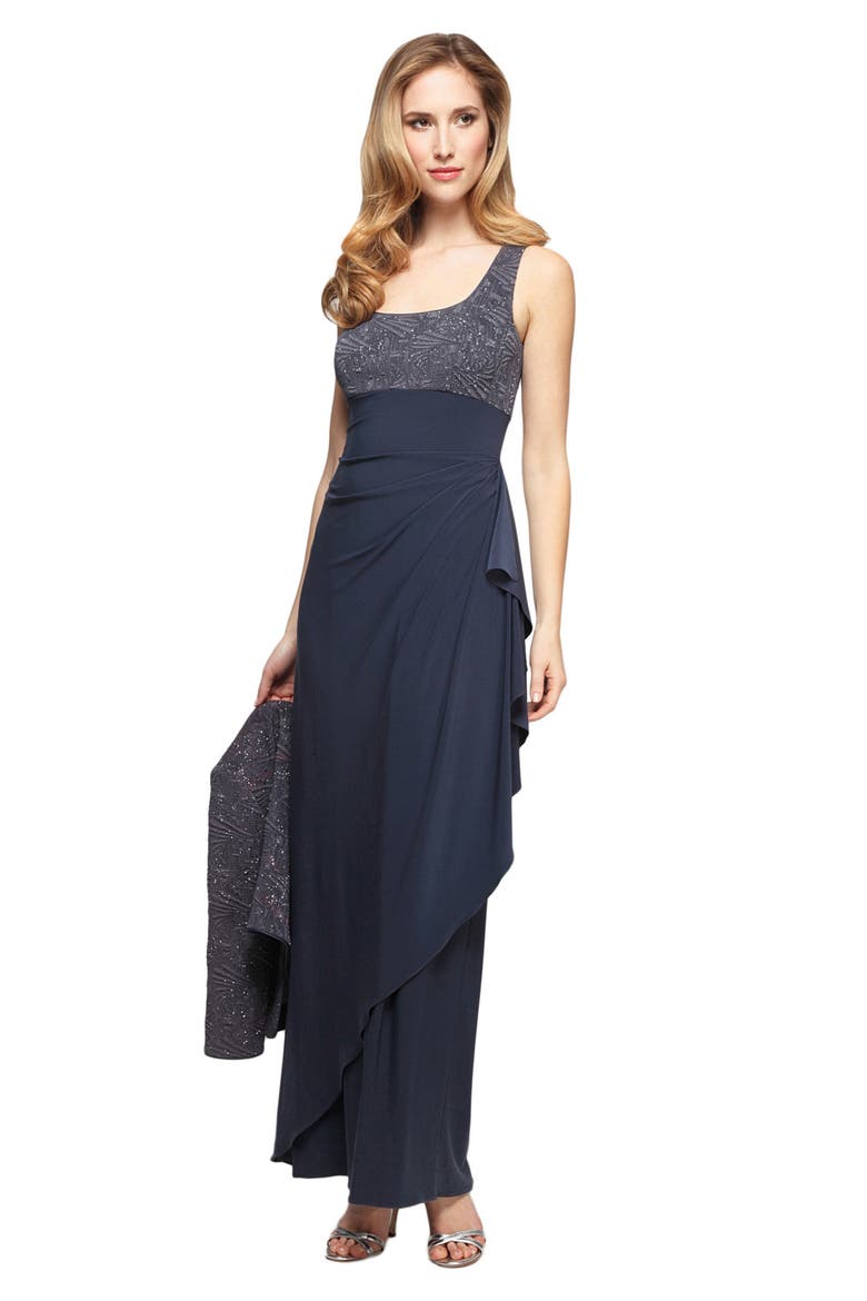Draped Column Gown with Bolero Jacket, Alternate, color, SMOKE