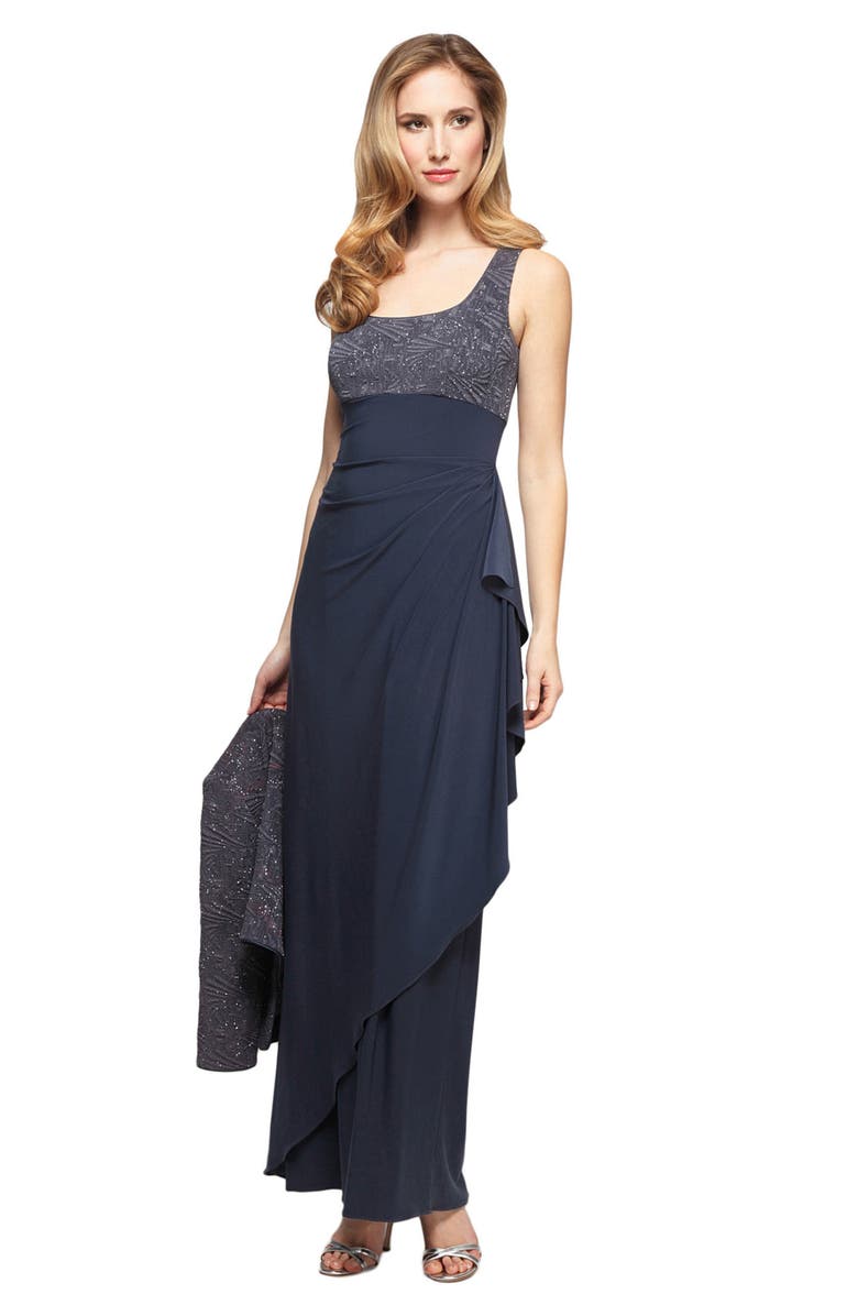 Alex Evenings Draped Column Gown with Bolero Jacket, Alternate, color,