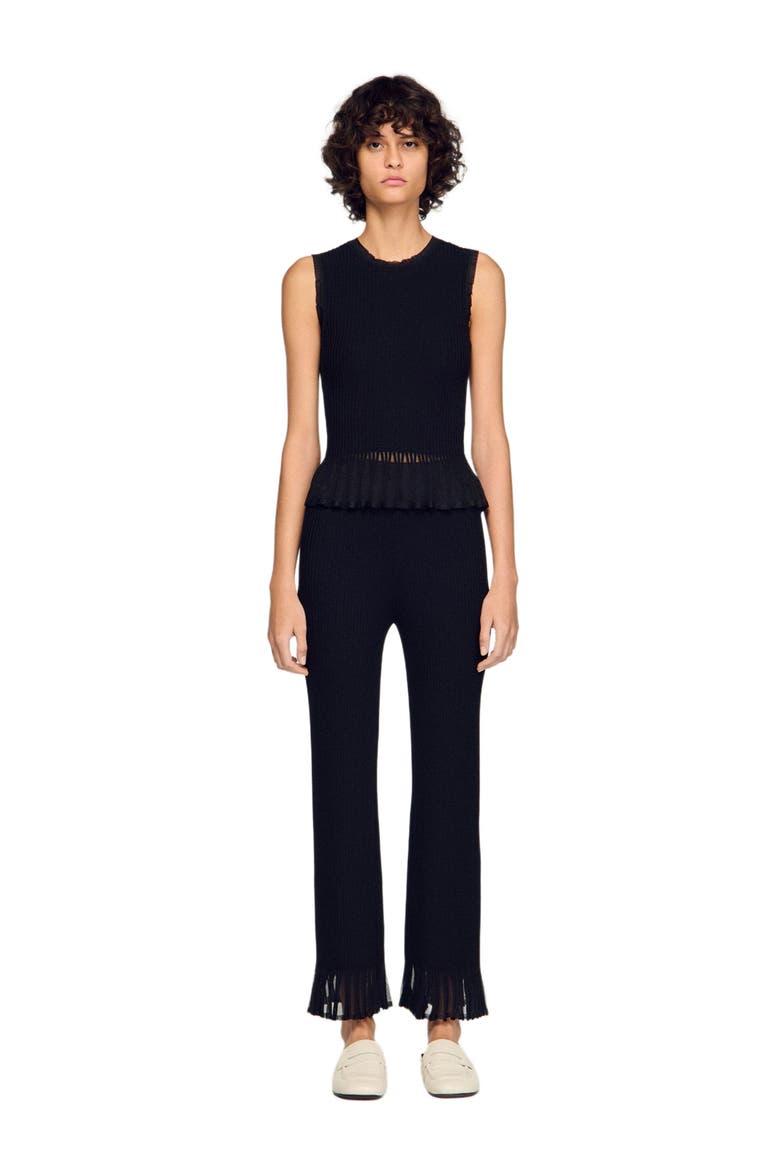 Ruffled knit trousers, Alternate, color, Black