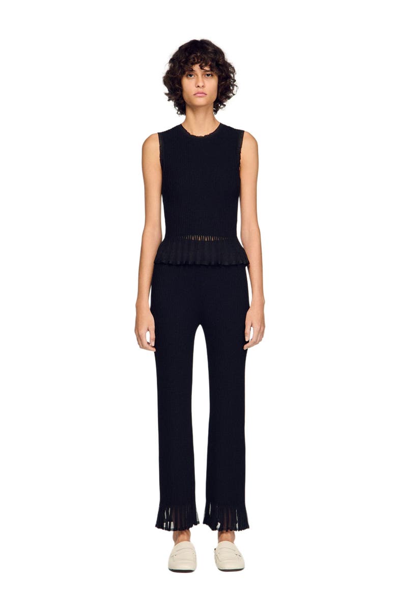 SANDRO Ruffled knit trousers, Alternate, color, Black