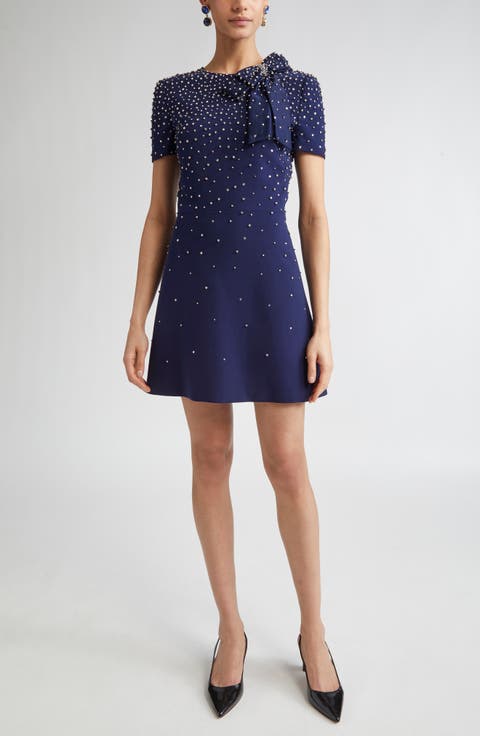 Crystal Embellished Stretch Crepe Minidress