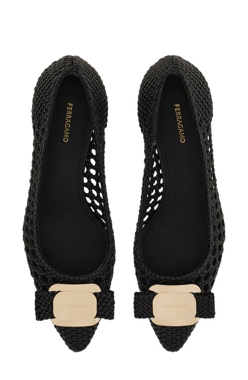 Ferragamo Zelma Bow Woven Pointed Toe Kitten Heel Pump In Nero