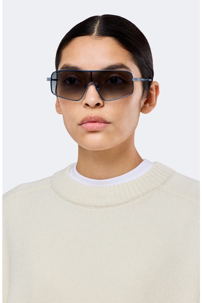 58mm Gradient Modified Rectangular Shield Sunglasses, Alternate, color, MATTE BLUE