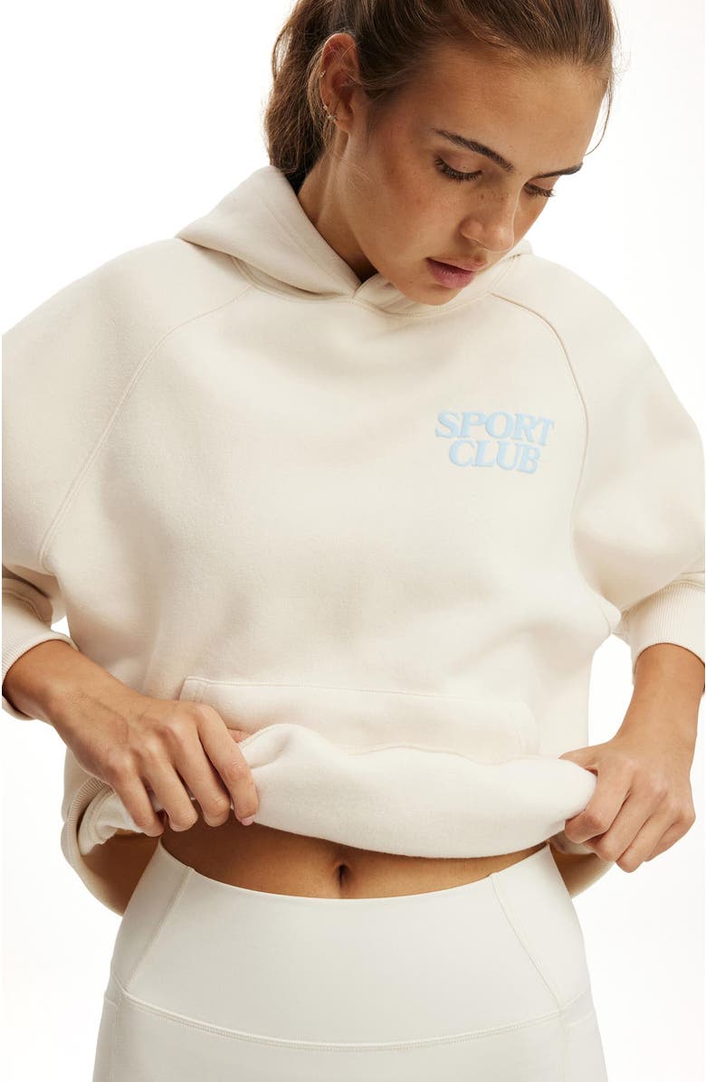 COTTON ON BODY Women's Active Plush Premium Graphic Raglan Hoodie, Alternate, color, Coconut Milk Sport Club