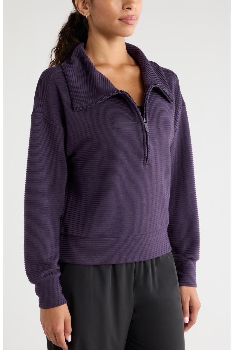 Half Zip Fleece Ottoman Pullover, Alternate, color, PURPLE NIGHT