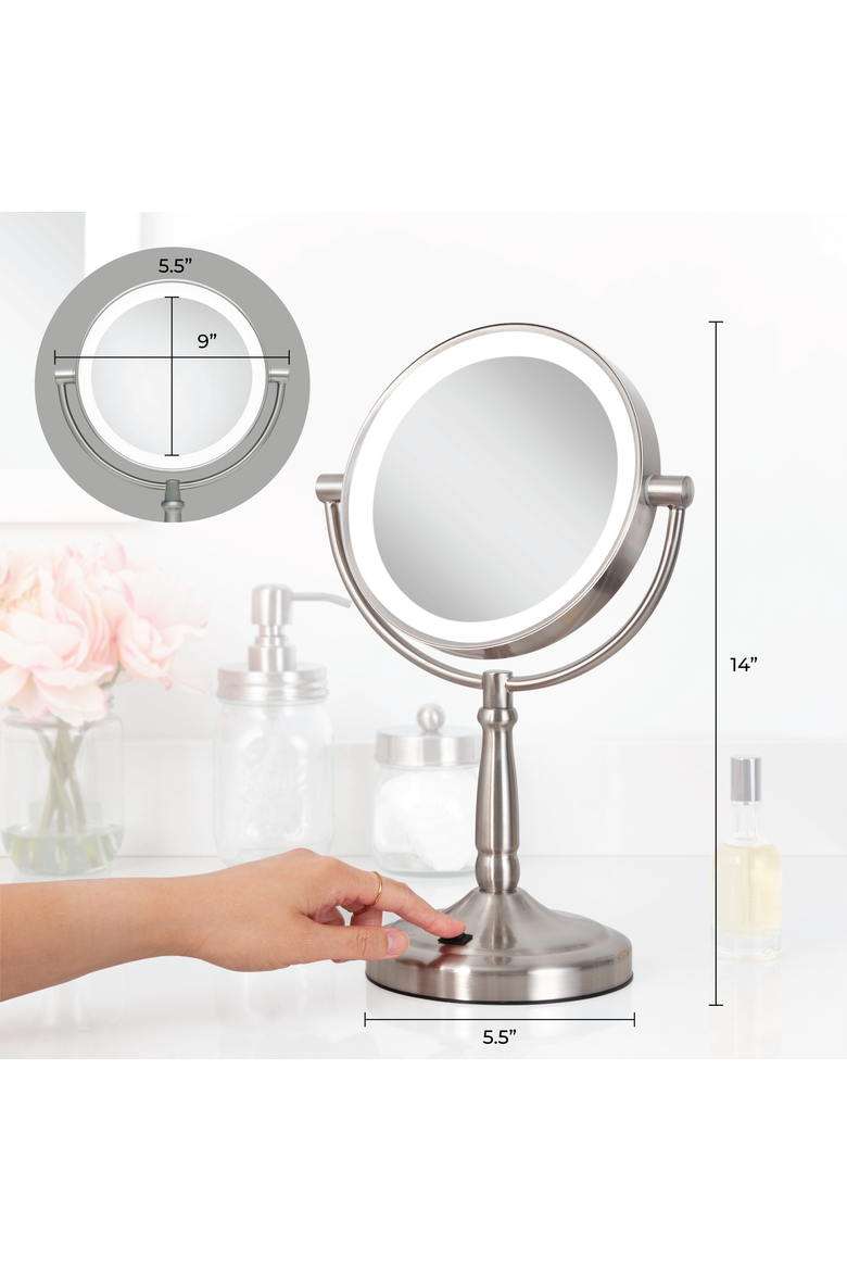 Lighted Makeup Mirror with 10X/1X Magnifications & Cordless, Alternate, color, Satin Nickel