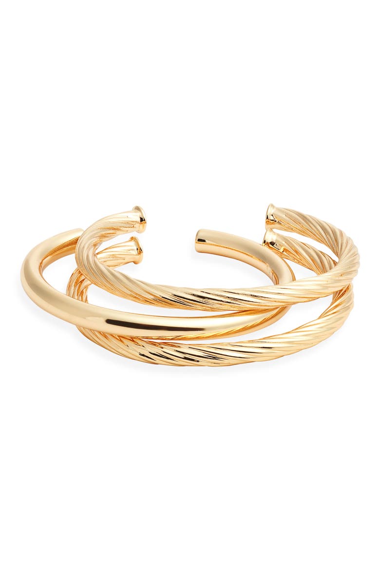 Set of 3 Twist Cuff Bracelets, Main, color, GOLD