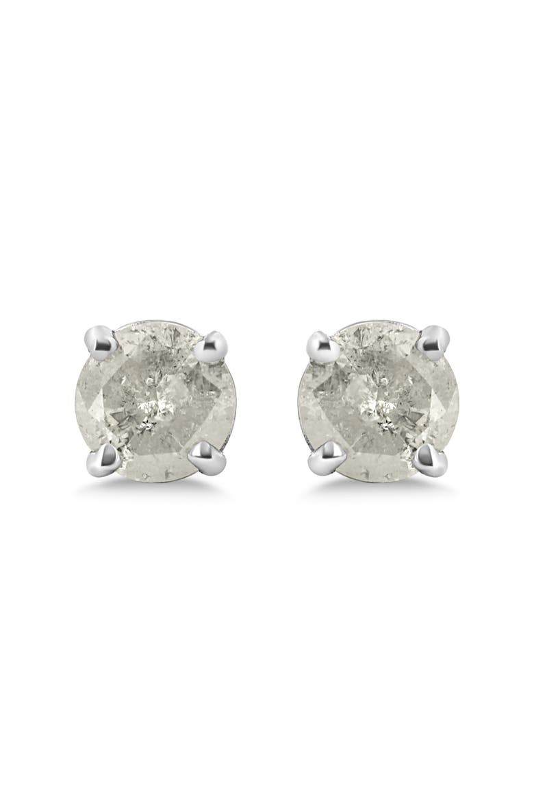 Silver 3/4 Ct Round"Salt and Pepper" Diamond Classic Stud Earrings, Alternate, color, White