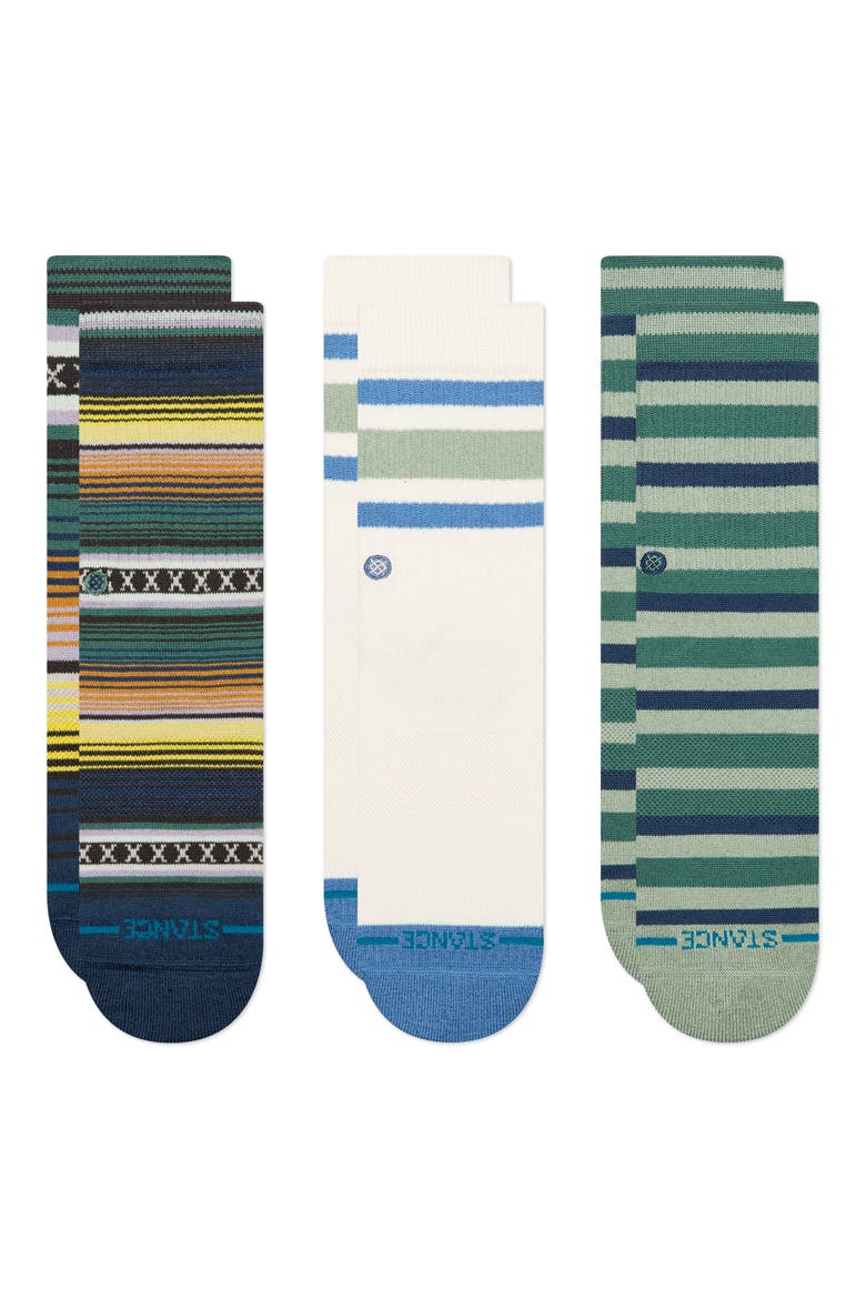Kids' Assorted 3-Pack Stripe Crew Socks, Main, color, DEEP TEAL
