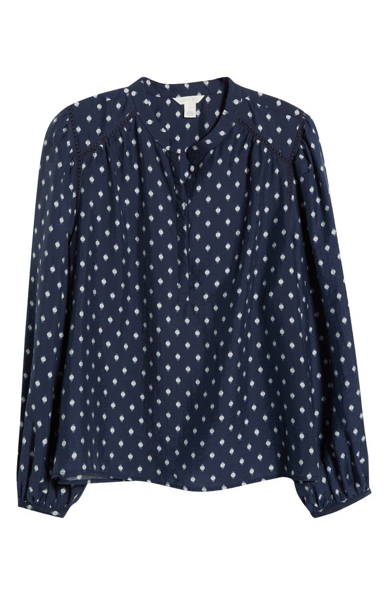 Caslon<sup>®</sup> Embroidered Inset Top, Alternate, color, Navy- Ivory Mock Dot