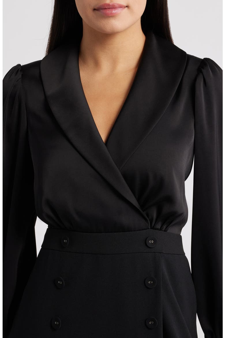 Shawl Collar Balloon Sleeve Dress, Alternate, color, BLACK