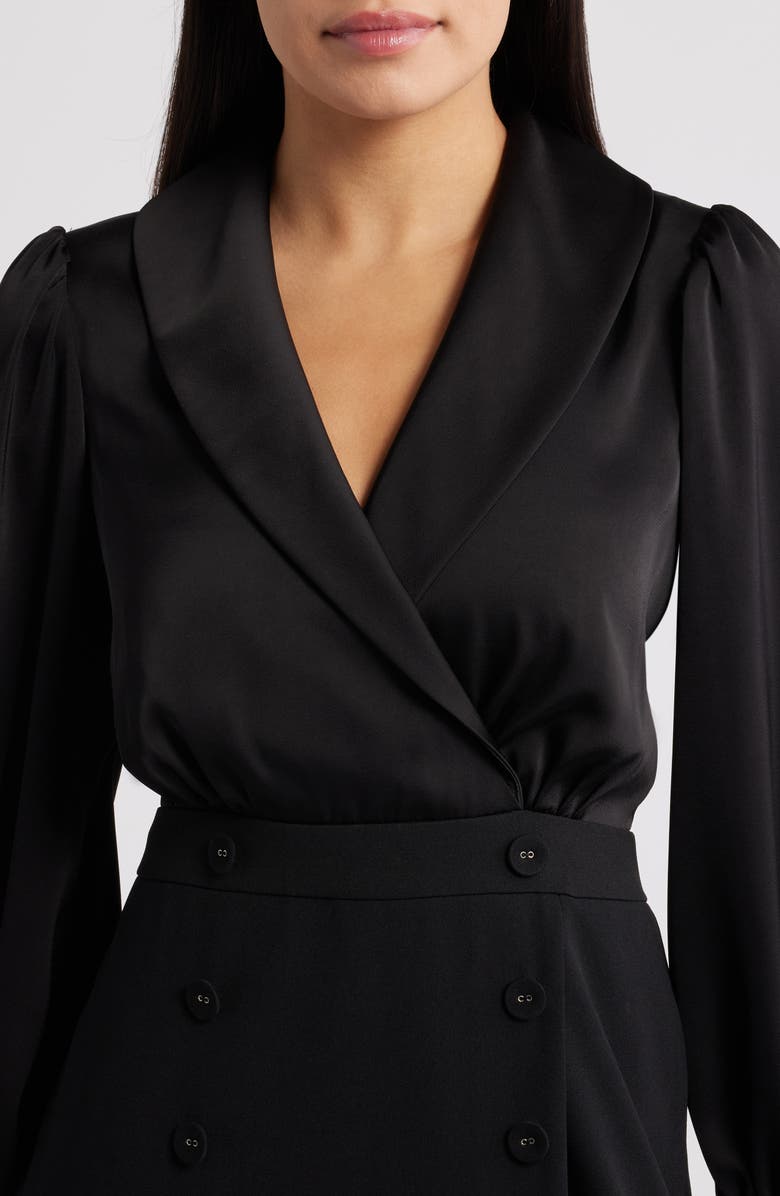 Eliza J Shawl Collar Balloon Sleeve Dress, Alternate, color, Black