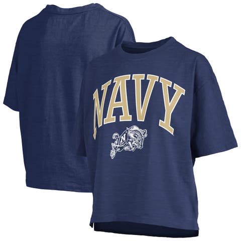 Women's Pressbox Navy Navy Midshipmen Nelson Arch Over Logo Waist Length Oversized Slub T-Shirt