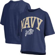 PRESSBOX Women's Pressbox Navy Navy Midshipmen Nelson Arch Over Logo Waist Length Oversized Slub T-Shirt