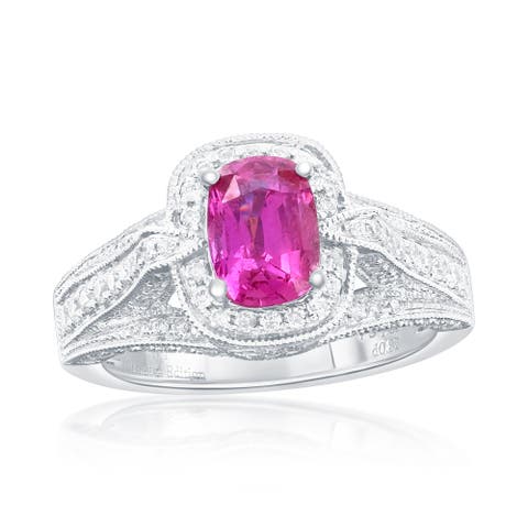 14K White Gold 1.61ct Royal Pink Sapphire & 0.82cttw Diamond Ring