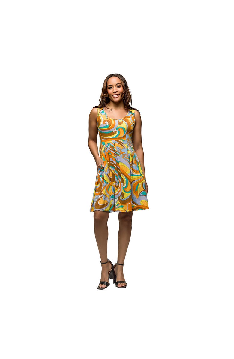24seven Comfort Apparel Maternity Yellow Paisley Sleeveless Pleated Knee Length Pocket Dress, Main, color,