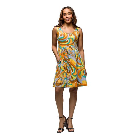 Maternity Yellow Paisley Sleeveless Pleated Knee Length Pocket Dress