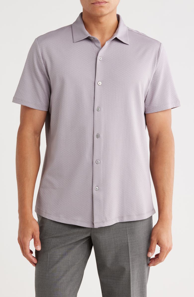 Robert Barakett Glensea Short Sleeve Button-Up Knit Shirt, Main, color, Purple