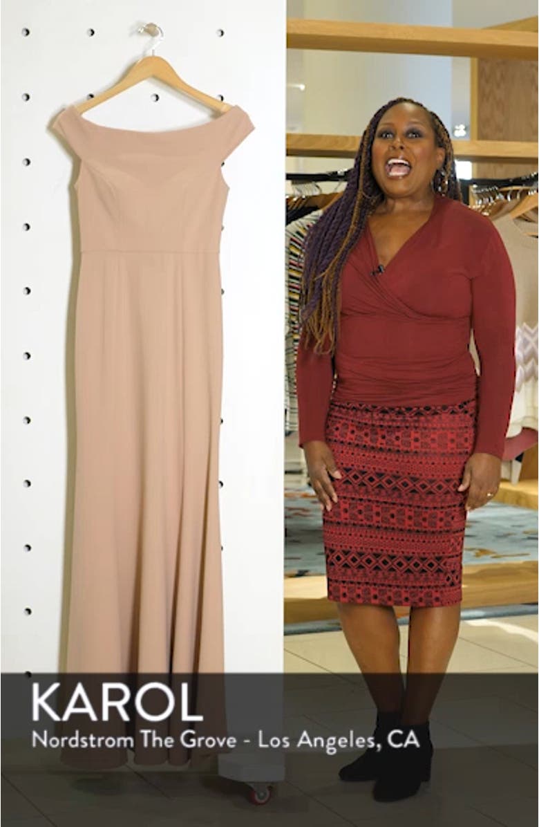 Larson Off the Shoulder Crepe Evening Dress, sales video thumbnail