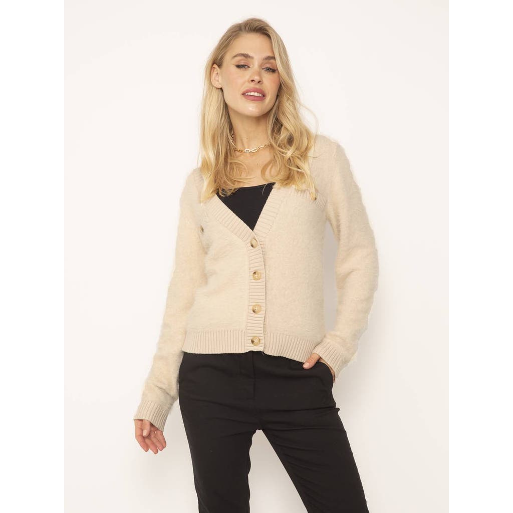Central Park West Kaylen Eyelash Cardigan In Bone In Bone