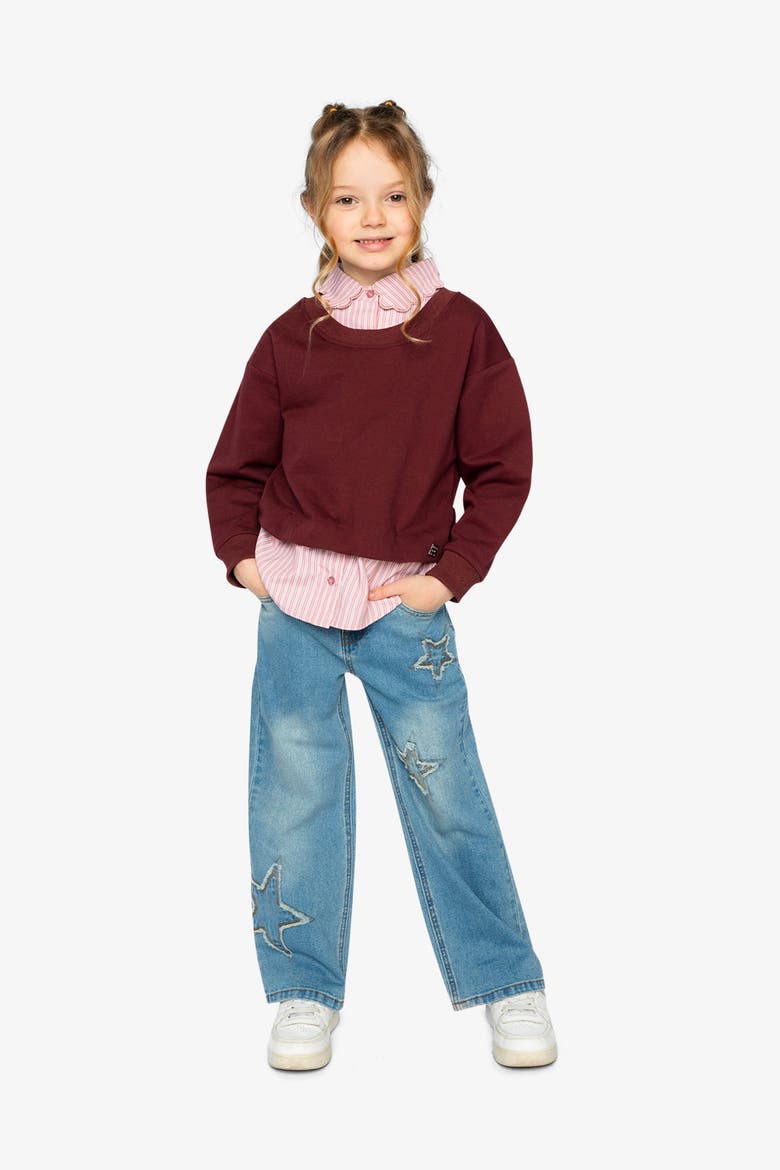 Fake Two Layer French Terry Layered Collar Sweater, Alternate, color, Reddish-Brown