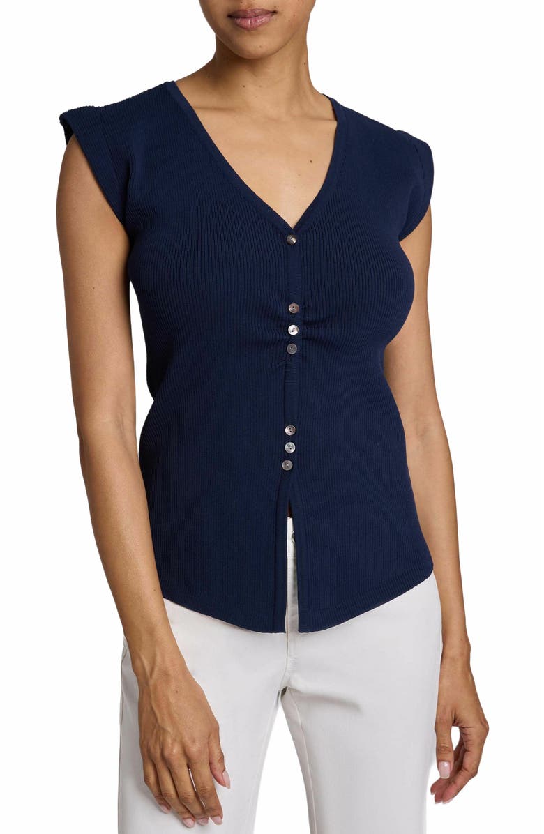 Santorelli ELOWEN Cap Sleeve Ruched Cotton Knit Top, Main, color, Marine Blue