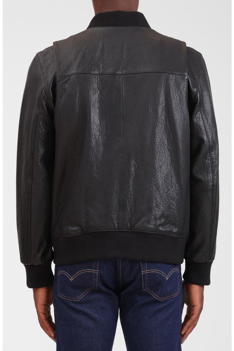 Leather Bomber Jacket, Alternate, color, BLACK