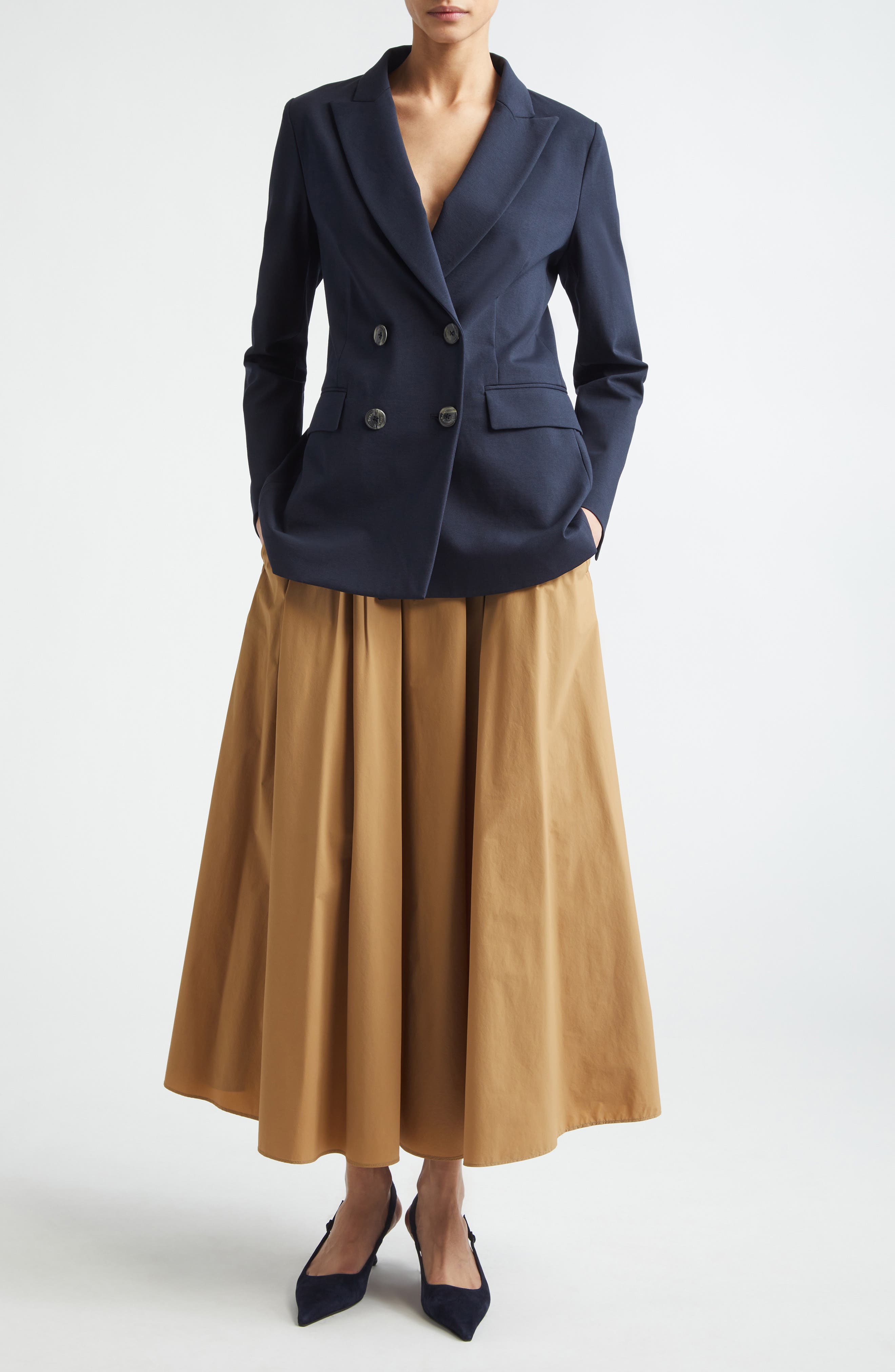 Pleated Stretch Nylon Midi Skirt - image 2