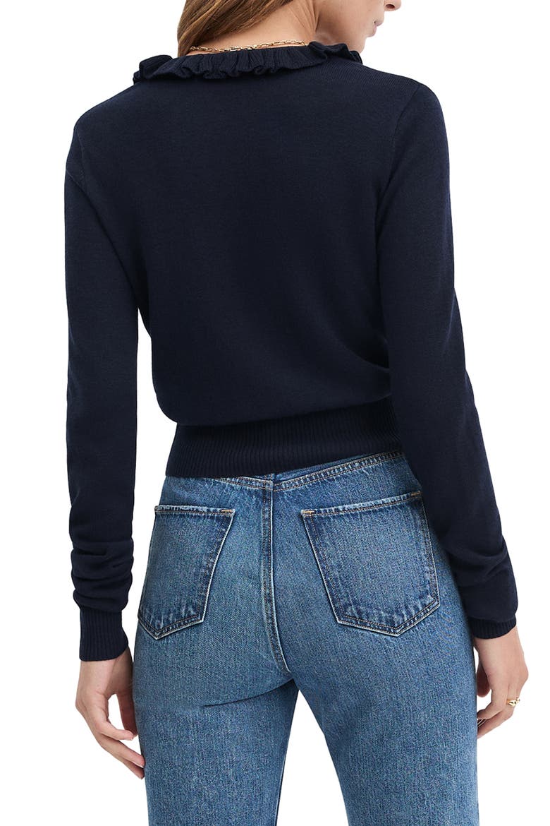 The Meet the Parents Ruffle Neck Wool Cardigan, Alternate, color, NAVY