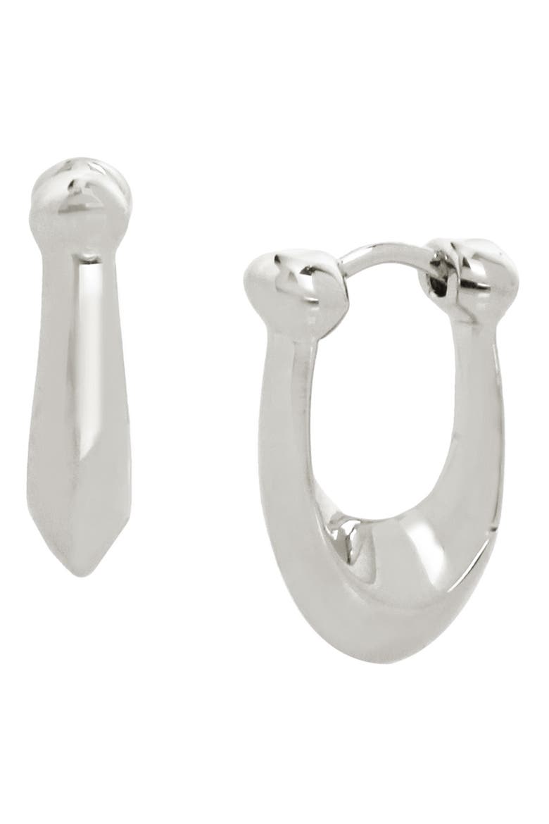 C Huggie Hoop Earrings, Main, color, RHODIUM