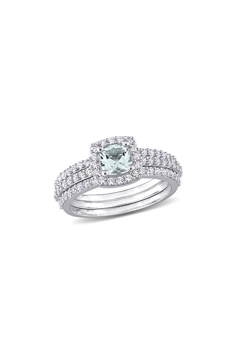 Set of 3 Lab Grown Semiprecious Stone & Lab Grown White Sapphire Rings, Main, color, LIGHT BLUE/ SILVER