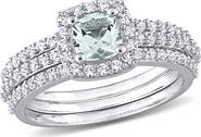 DELMAR Set of 3 Lab Grown Semiprecious Stone & Lab Grown White Sapphire Rings