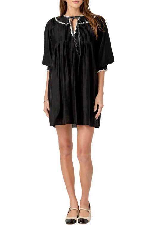ENGLISH FACTORY ENGLISH FACTORY EMBROIDERED TIE NECK MINIDRESS