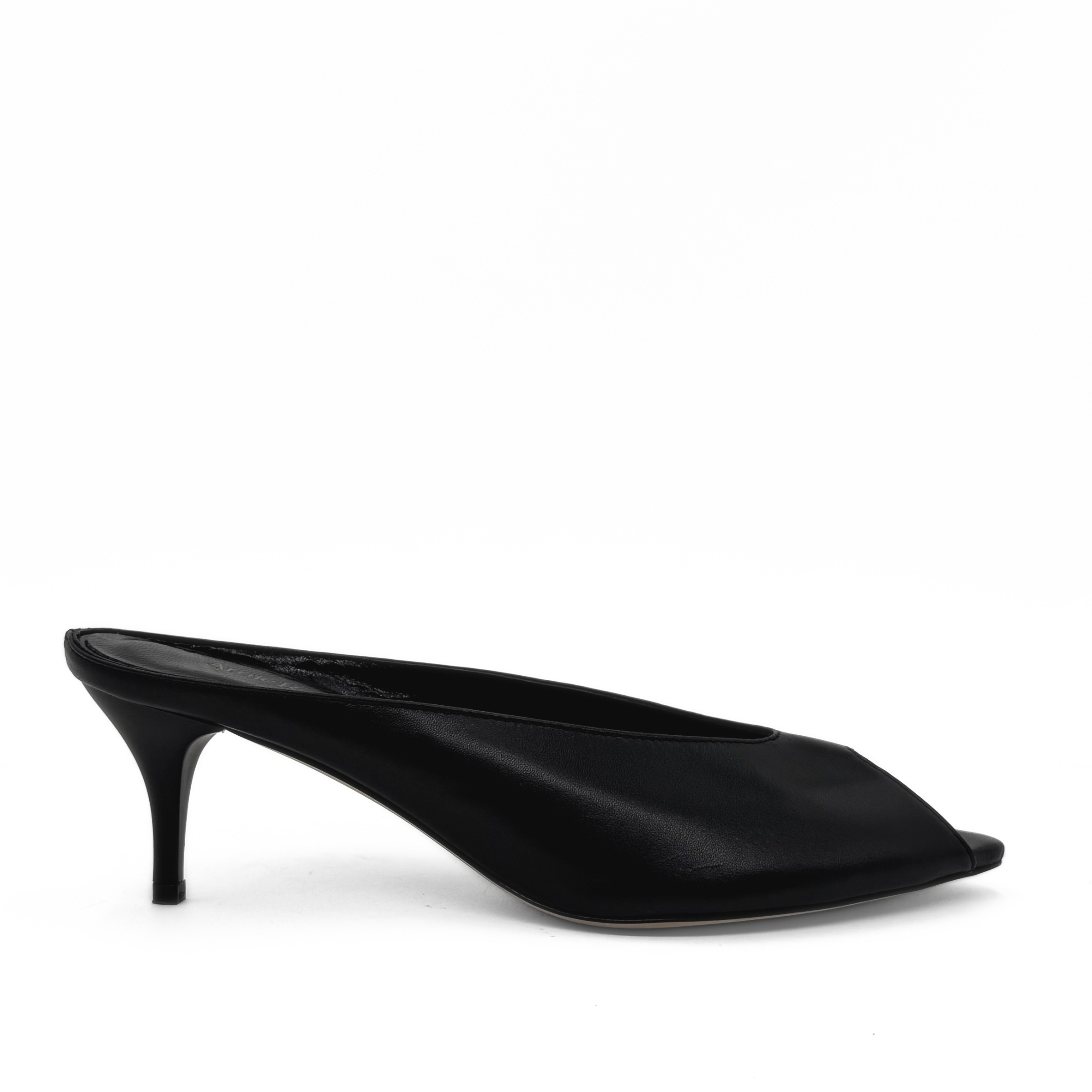 Amie Rafa Audrey Peeptoe Leather Mule, Main, color, Black