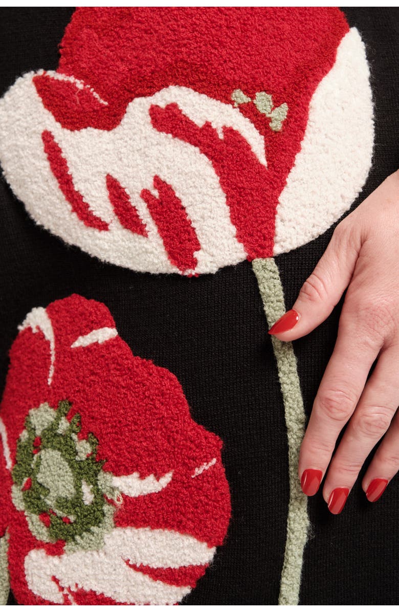 Frances Valentine Annie Dress w/Embroidered Flowers<br />Paradise Poppy Wool Blend, Alternate, color, Black/Red/Multi