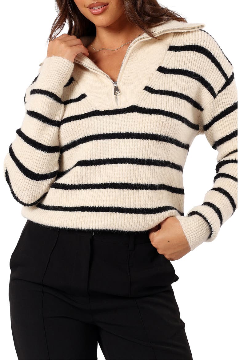 Everleigh Stripe Quarter Zip Sweater, Main, color, CREAM