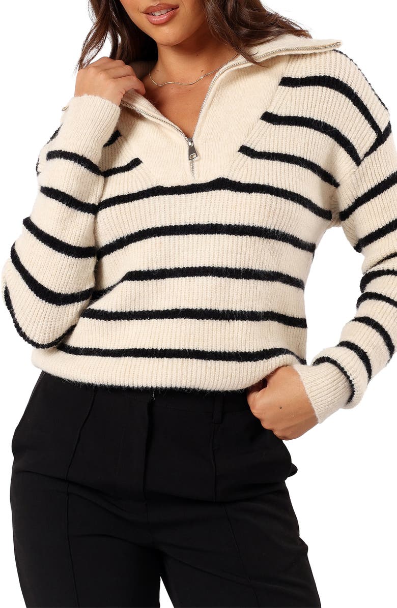 Petal & Pup Everleigh Stripe Quarter Zip Sweater, Main, color, 