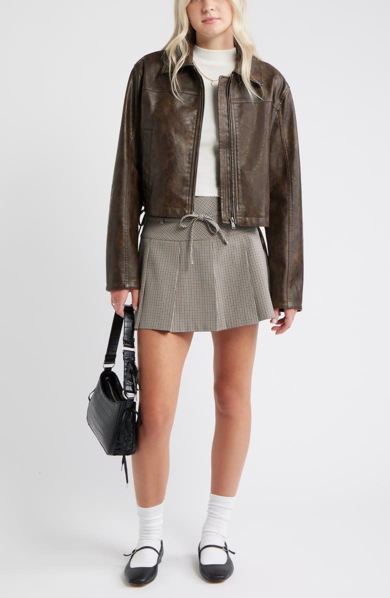 BP. Side Tie Faux Leather Moto Jacket, Alternate, color, Brown