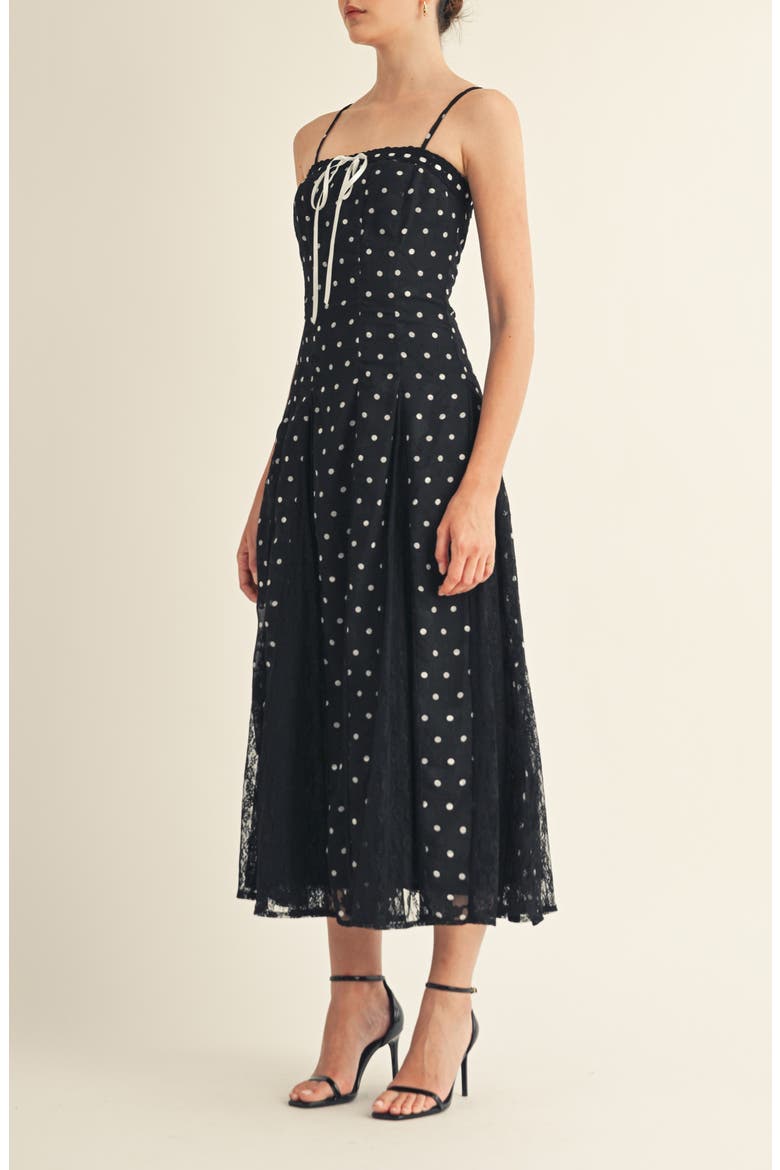 Brienne Polka Dot Lace Midi Dress, Alternate, color, BLACK POLKA DOT