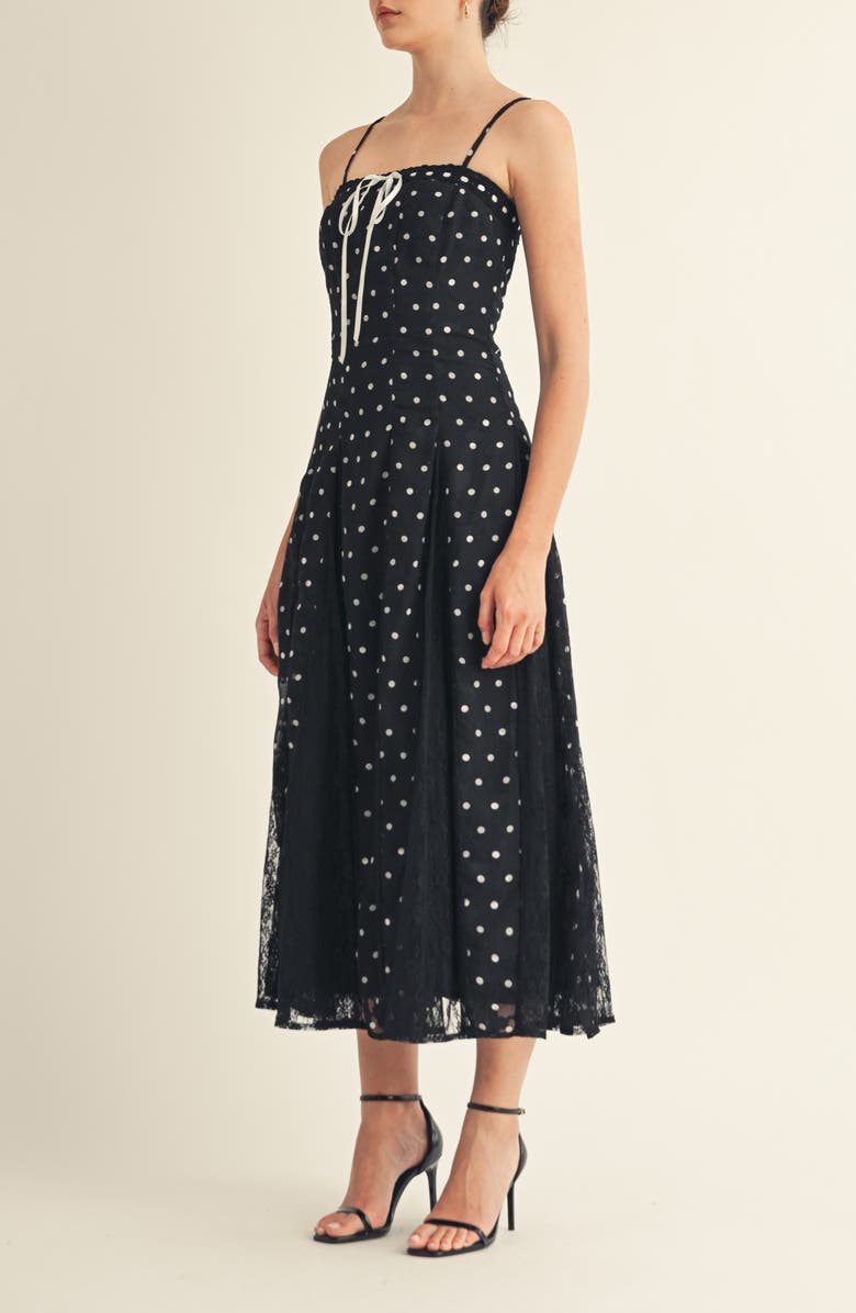 Arose Studio Brienne Polka Dot Lace Midi Dress, Alternate, color, Black Polka Dot