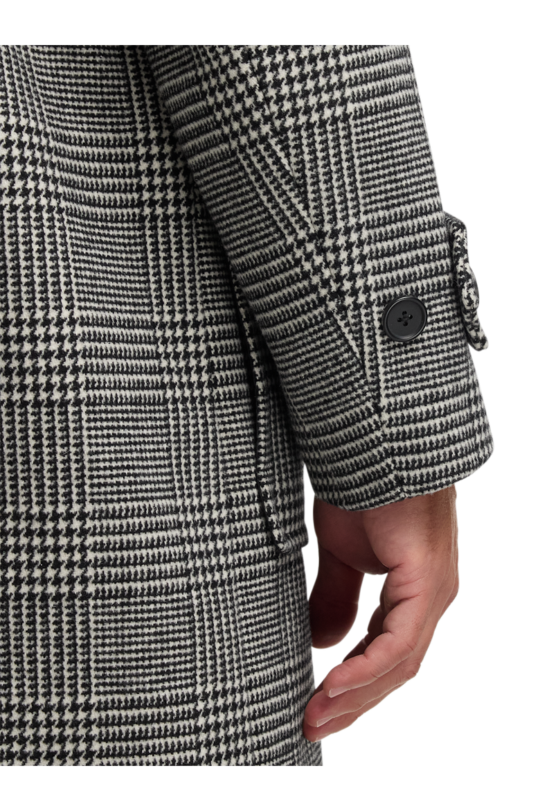 Wool Blend Plaid Double Breasted Topcoat, Alternate, color, Black/White