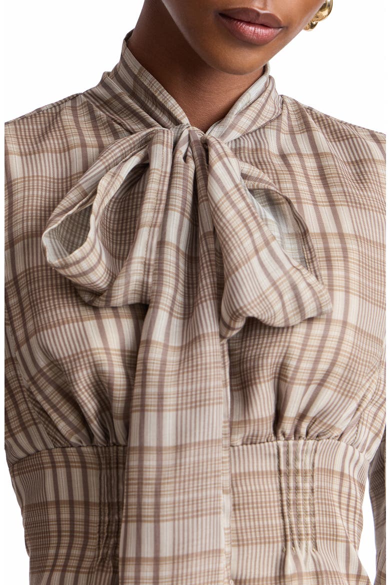 Plaid Tie Neck Top, Alternate, color, NATURAL PLAID MULTI