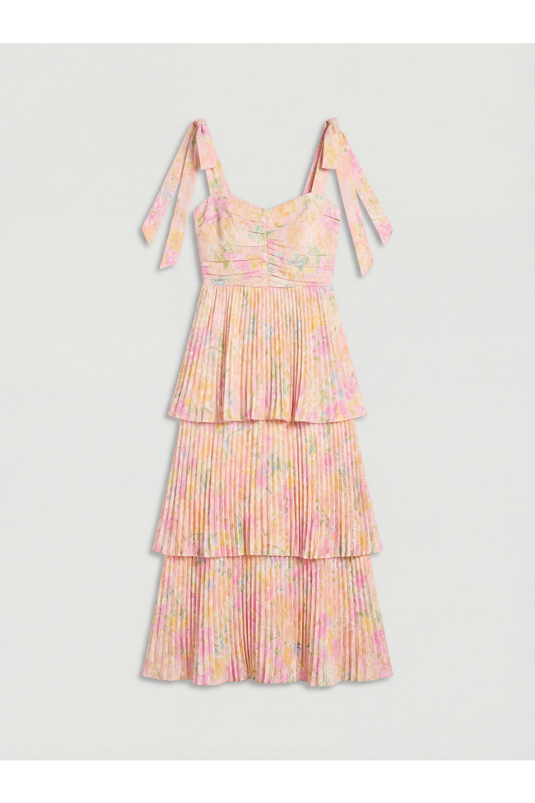Pleated Tie Shoulder Midi Dress, Alternate, color, Multi