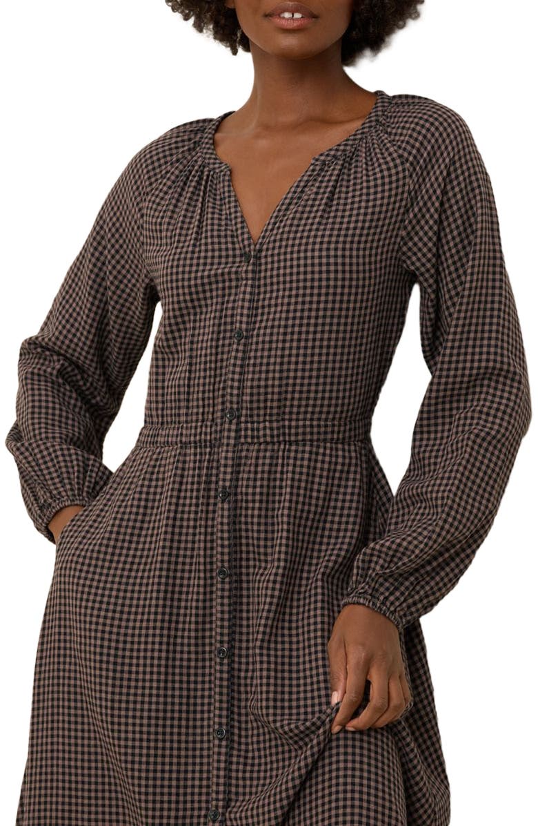 Pact Organic Cotton Coastal Double Gauze Poet Sleeve Dress, Alternate, color, Autumn Gingham
