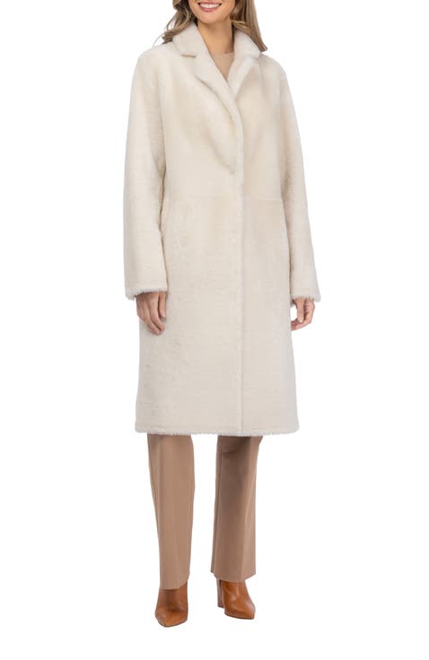 Reversible Genuine Shearling Short Coat, Notch Collar