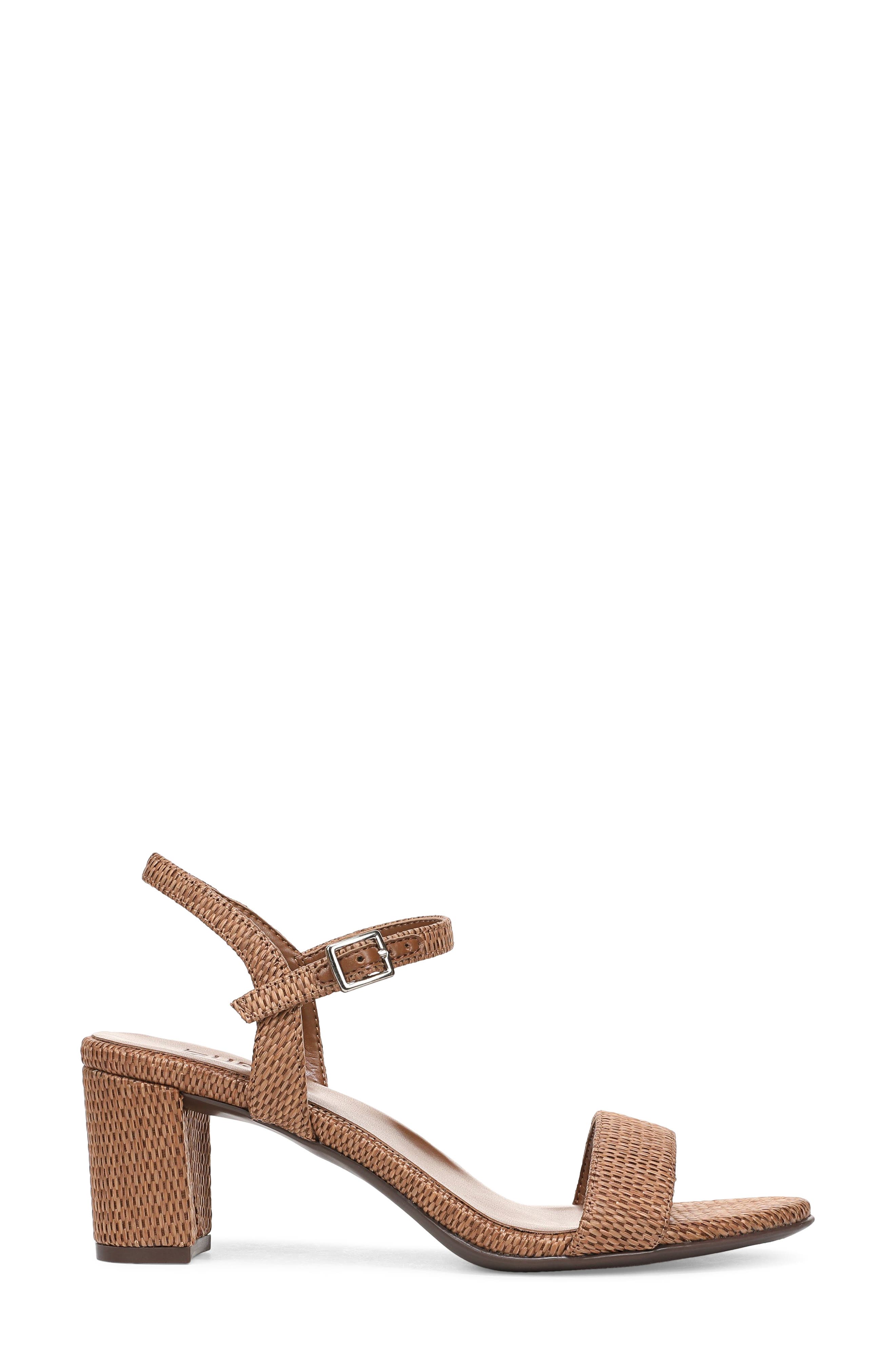 Naturalizer Bristol Block Heel Ankle Strap Sandal, Alternate, color, Walnut Brown Faux Raffia