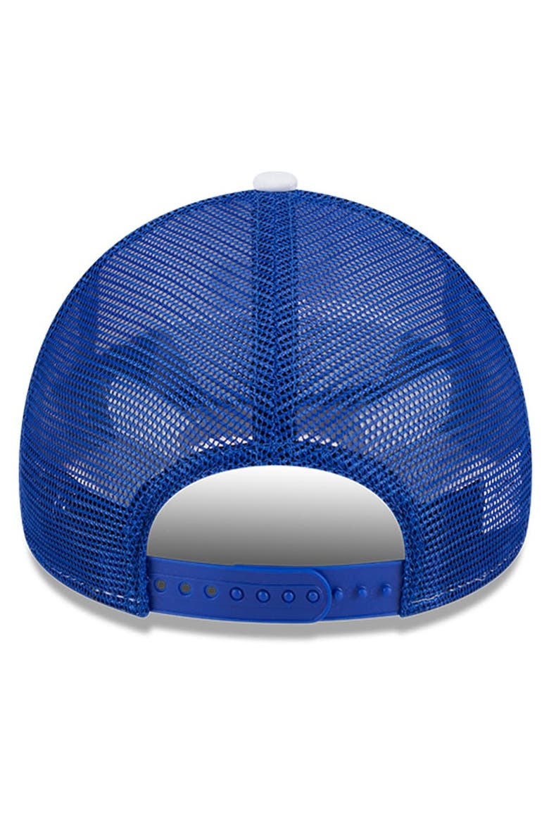 Men's New Era White/Royal Philadelphia 76ers Court Sport Foam A-Frame 9FORTY Adjustable Trucker Hat, Alternate, color, White