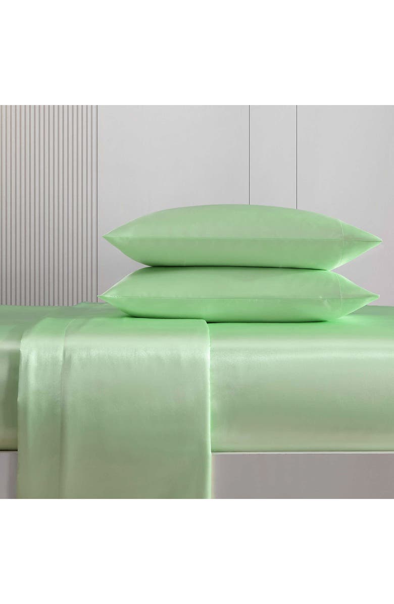 Betsey Johnson Solid Satin Sheet Set, Alternate, color, Pastel Green