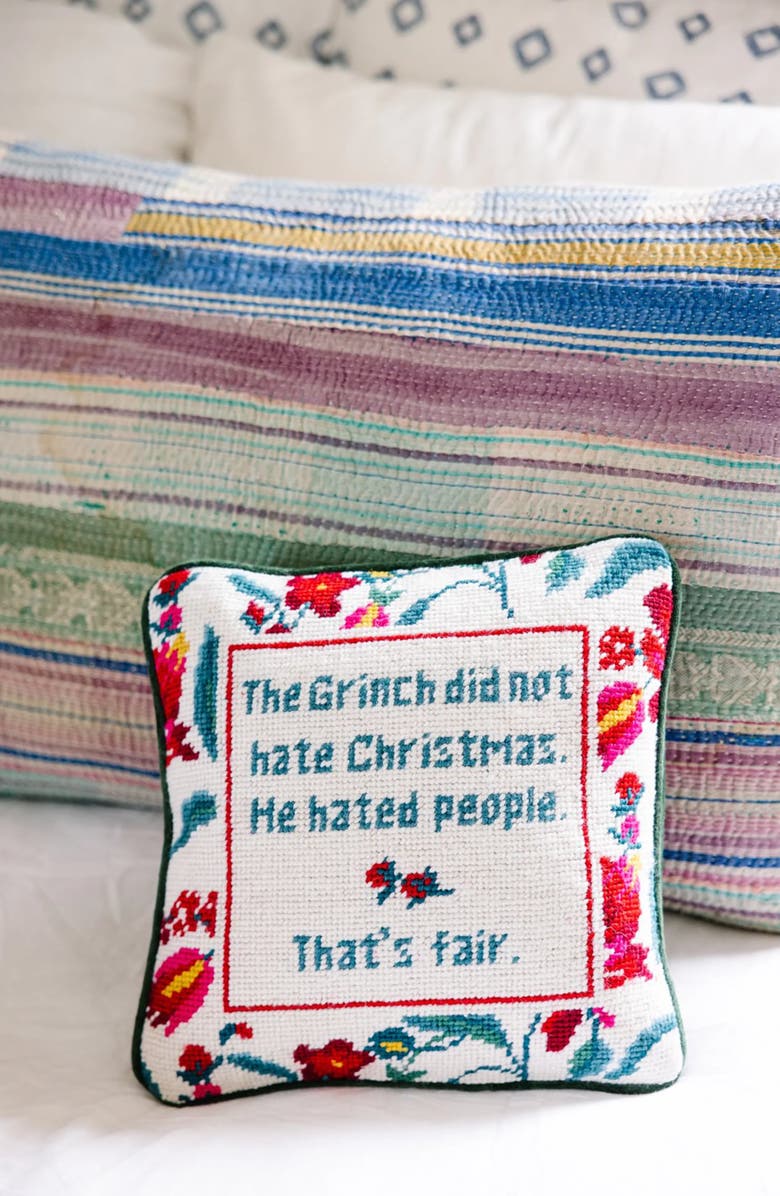 Furbish The Grinch Needlepoint Pillow, Alternate, color, 