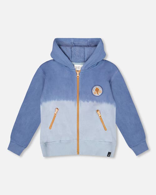 Deux Par Deux Full Zip Hooded Fleece Jacket In Blue